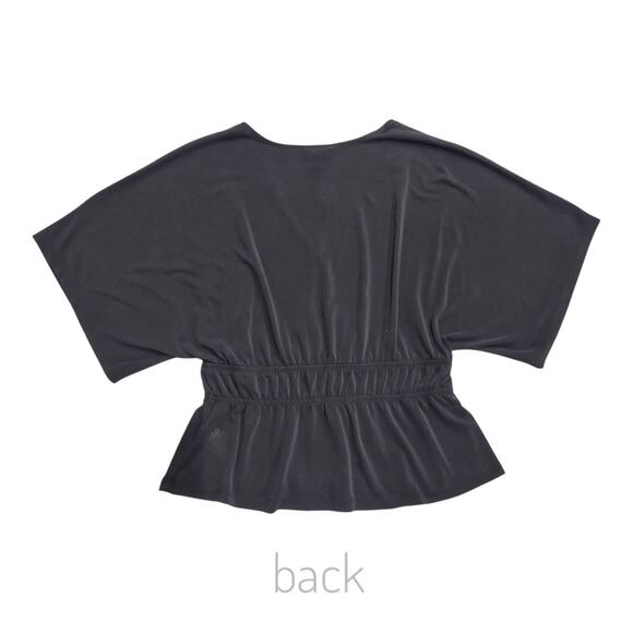 LUCKY BRAND Black Sueded Style Blouse Size M Peplum Waist Loose Flowing Top - Picture 4 of 11